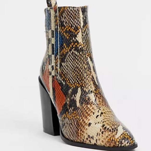 ASOS Raid Swallow Coloured Snake Western Boots 🪶 tan multi 🪬 US 8 🧡 - Picture 3 of 15